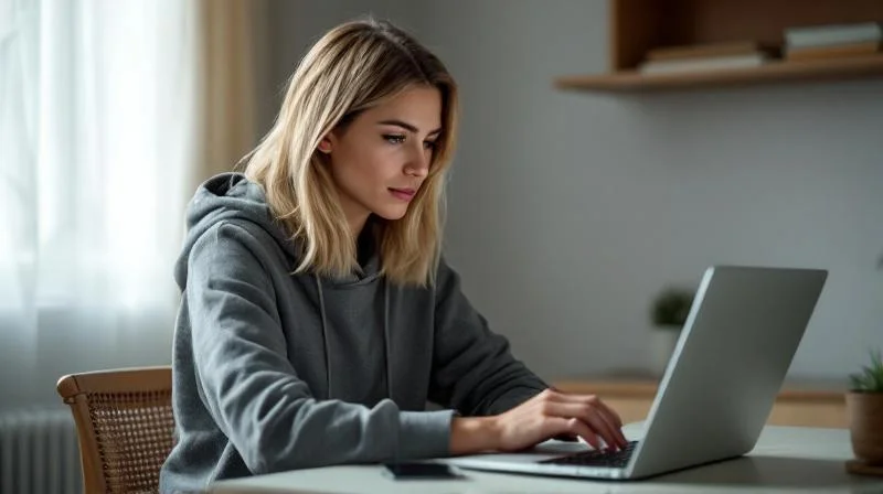 Frau arbeitet am Laptop in einer Wohnung in Gelsenkirchen