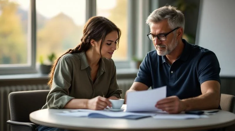 Zwei Personen besprechen Dokumente in einem modernen Buero im Ruhrgebiet