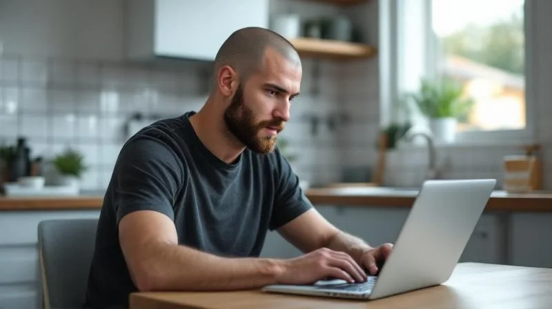 Mann lernt am Laptop in einer Gelsenkirchener Wohnung